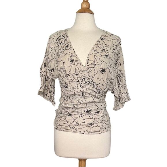 O’Neil Cream Black Wrap Top Cardigan Blouse Cotton Linen Blend TJ - Picture 1 of 4